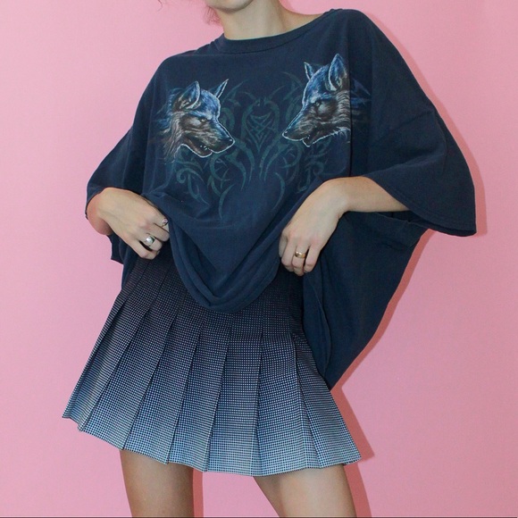 VTG Oversized Navy Tribal Wolf Graphic Tee 3XL - Picture 4 of 10